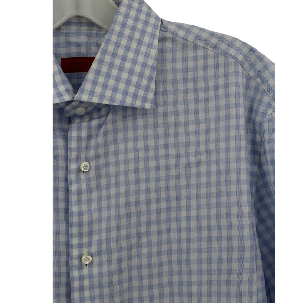 Isaia Napoli Shirt Mens 16/41 Blue Gingham Cotton Long Sleeve Button Up Italy